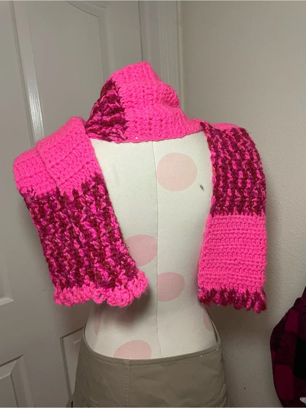 Handmade Hot Pink Knit Scarf - Women's Accessory